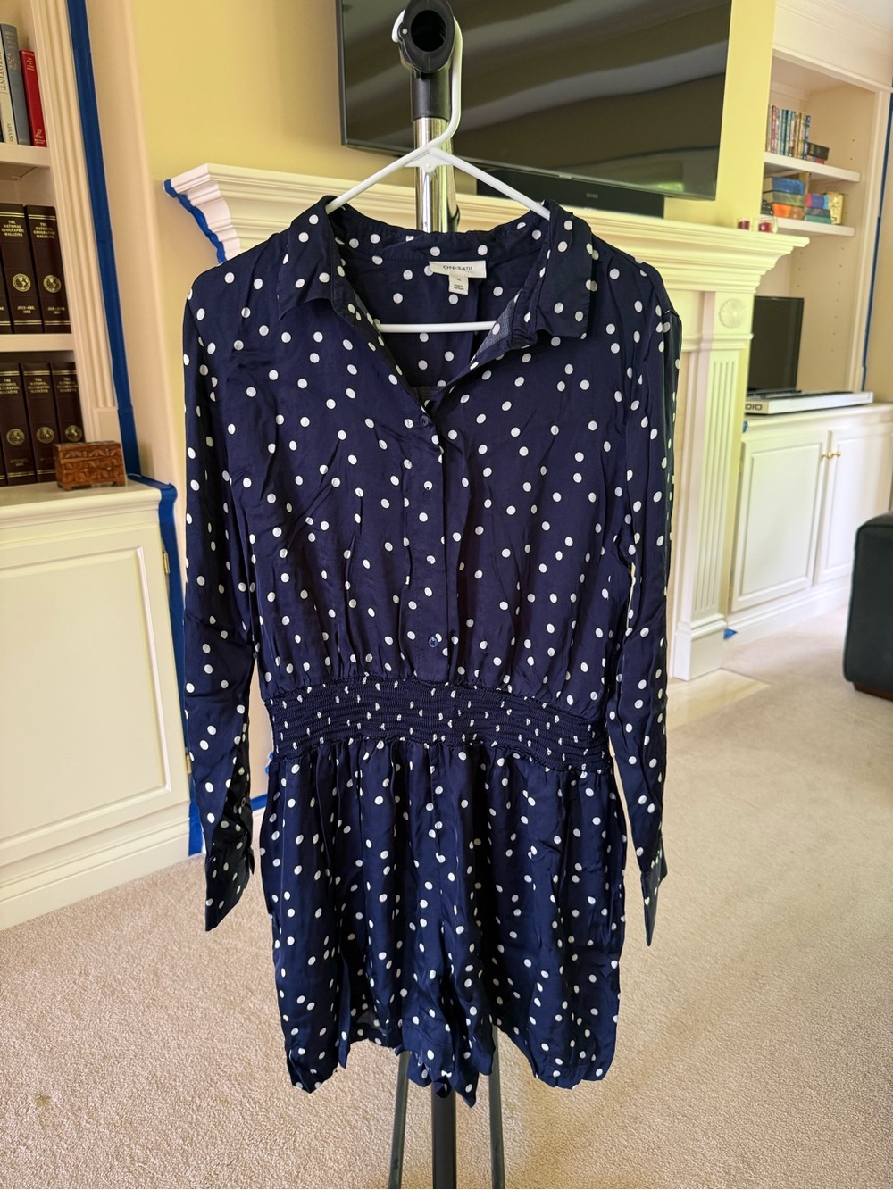 Polka Dot Navy Smocked-Waist Romper
